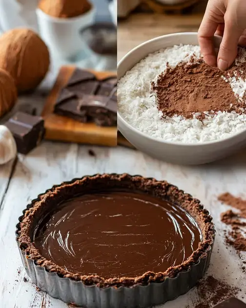 Preparando a Base da Torta: Farinha de Coco e Cacau em Pó Preparando a Base da Torta: Farinha de Coco e Cacau em Pó