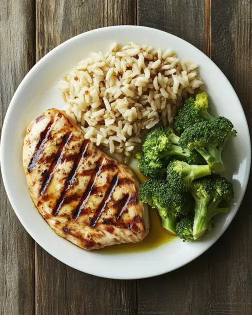 Almoço Balanceado: Peito de Frango com Arroz Integral e Brócolis