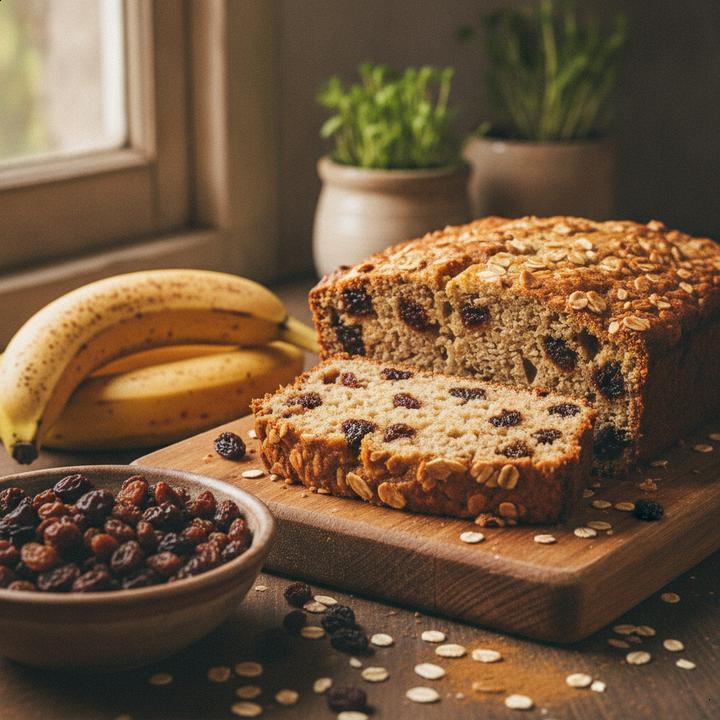 Receita de bolo de banana com aveia e passas a granel;